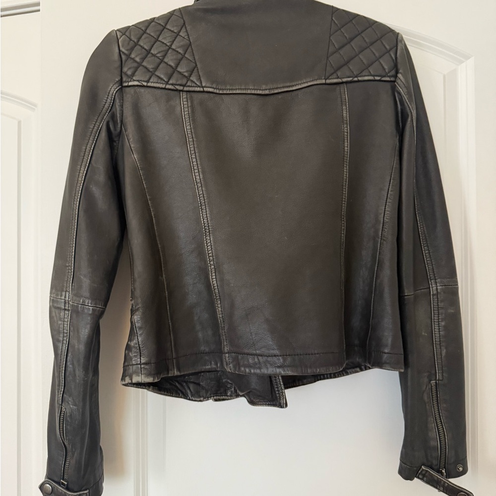 Black Leather Biker Jacket - Picture 2 of 6
